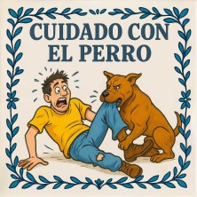 Cuidado con el perro mordedor divertido