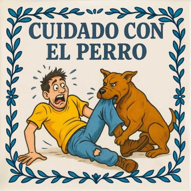 Cuidado con el perro mordedor divertido