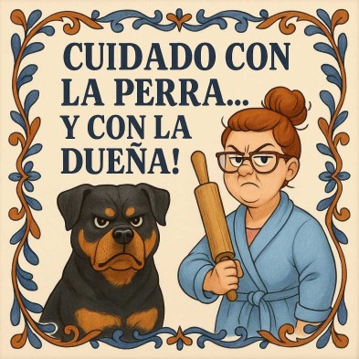 Cuidado con la perra y la dueña gracioso