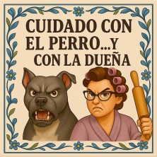 Cuidado con el perro y la dueña gracioso | TuAzulejo