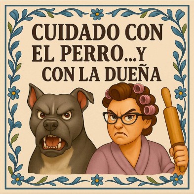 Cuidado con el perro y la dueña gracioso | TuAzulejo