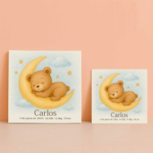 Azulejo de nacimiento osito dormido sobre la luna personalizado