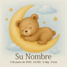 Azulejo de nacimiento osito dormido sobre la luna personalizado