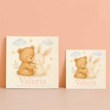 Azulejo nacimiento con conejito y osito personalizado