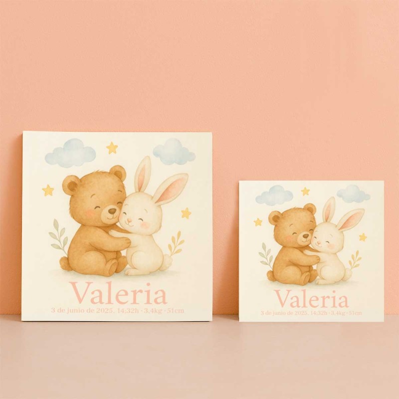 Azulejo nacimiento con conejito y osito personalizado