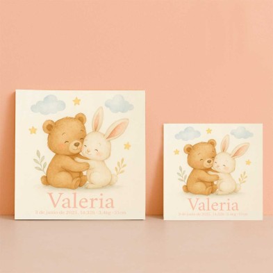 Azulejo nacimiento con conejito y osito personalizado