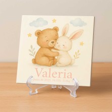 Azulejo nacimiento con conejito y osito personalizado