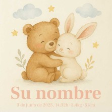 Azulejo nacimiento con conejito y osito personalizado