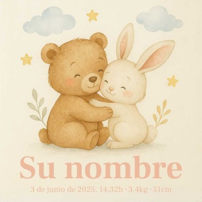 Azulejo nacimiento con conejito y osito personalizado